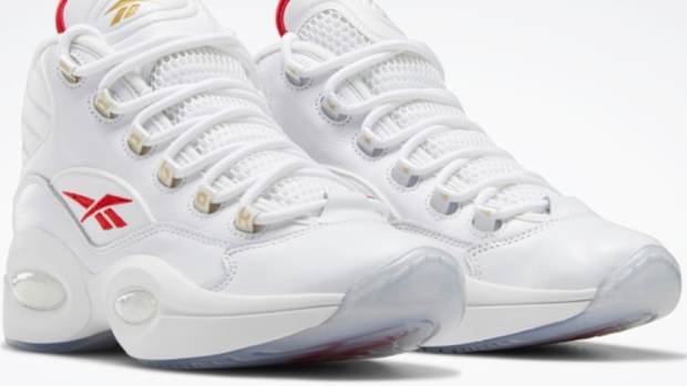 White and red Reebok shoes.